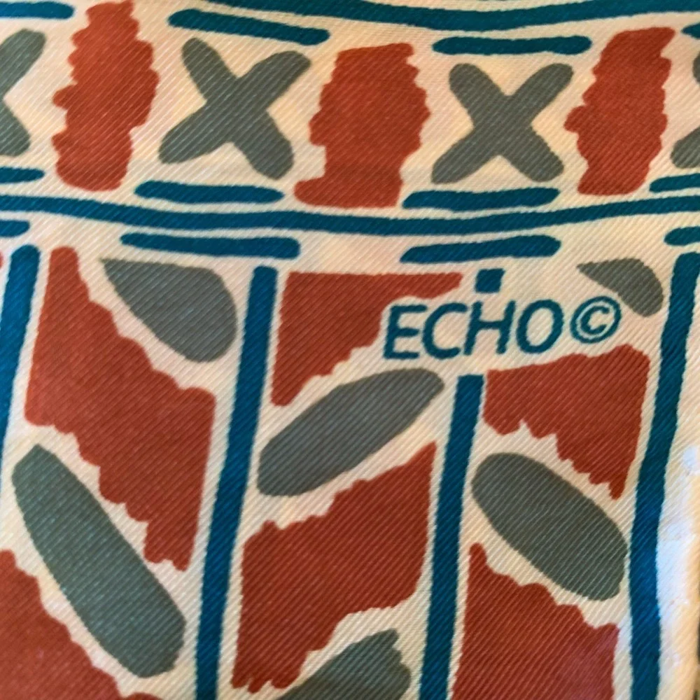Echo Vintage Silk Scarf Geometric Abstract Print Red Blue Cream Oblong